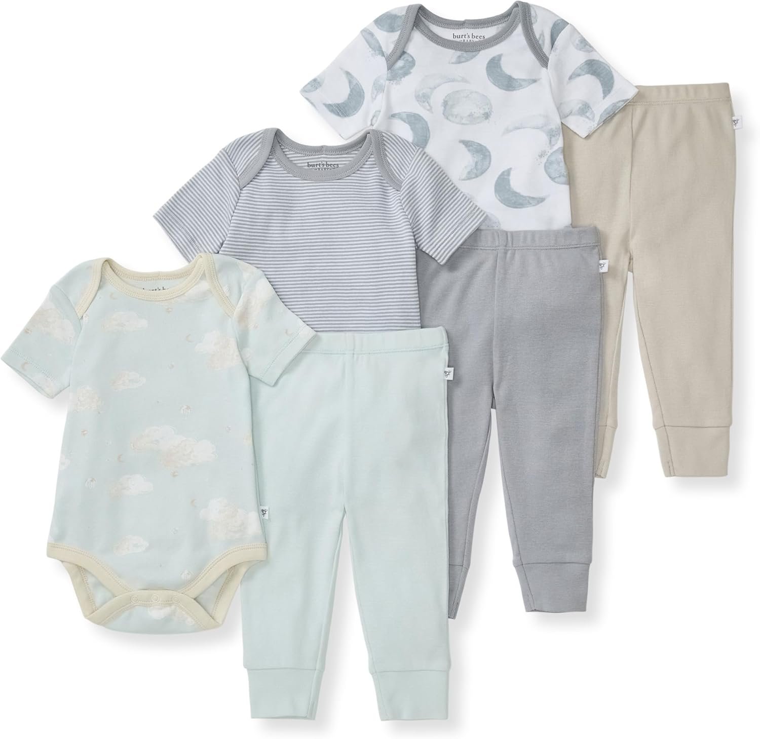 Burt Bees – 6Pk Baby Unisex Organic Cotton Bodysuit & Pant Set, Limestone