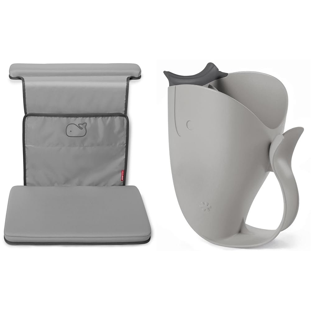Skip Hop Baby Bath All-in-One Elbow Saver and Kneeler with Tear-Free Waterfall Rinser Cup, Grey