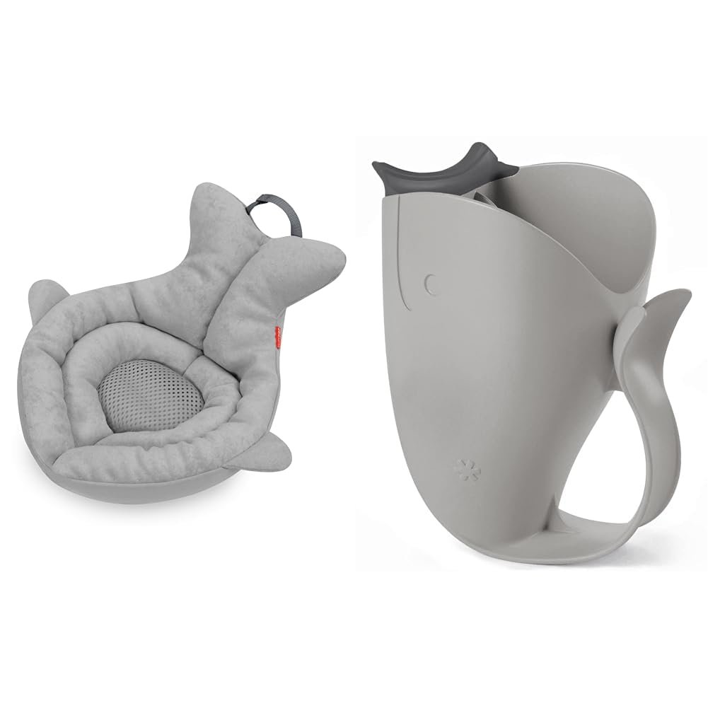 Skip Hop Soft Sink Baby Bath Tub and Rinse Cup, Moby Grey, 0-6 Months