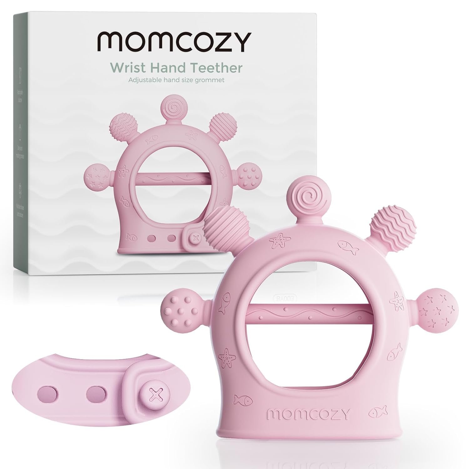 Momcozy Baby Teether Toys | Silicone Teether for 0-12 Months | Baby Teething Relief | Pink