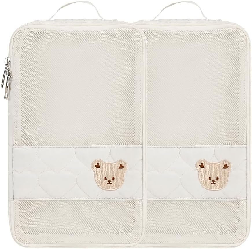 Baby Diaper Organizer – 2 Pack Waterproof Pouches, Mesh Bag, Reusable, Washable or Cloth Diapers (White)