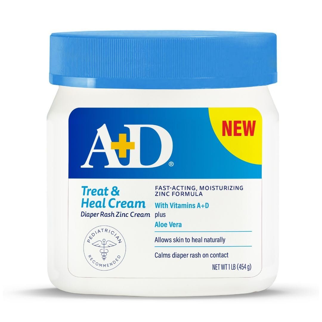 A+D Treat + Heal Zinc Oxide Diaper Rash Cream 16 oz Jar – Soothes & Treats Diaper Rash – Zinc Oxide 10% Dimethicone 1% – Easy Spreading Cream for Baby – Fast Acting