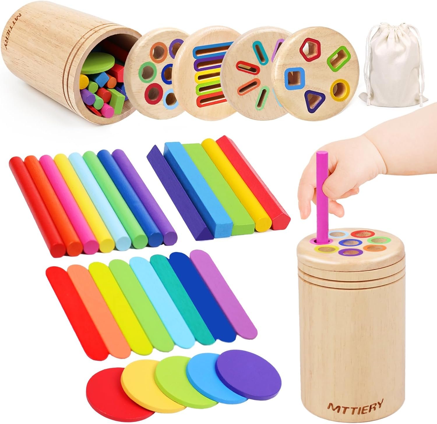 4 in 1 Montessori Toys for 2 3 4 Year Old, Wooden Color Sorting Toys for Toddlers 1-3, Preschool Learning Activities Fine Motor Matching Games, 18 Month Old Gifts for Kids Boys Girls