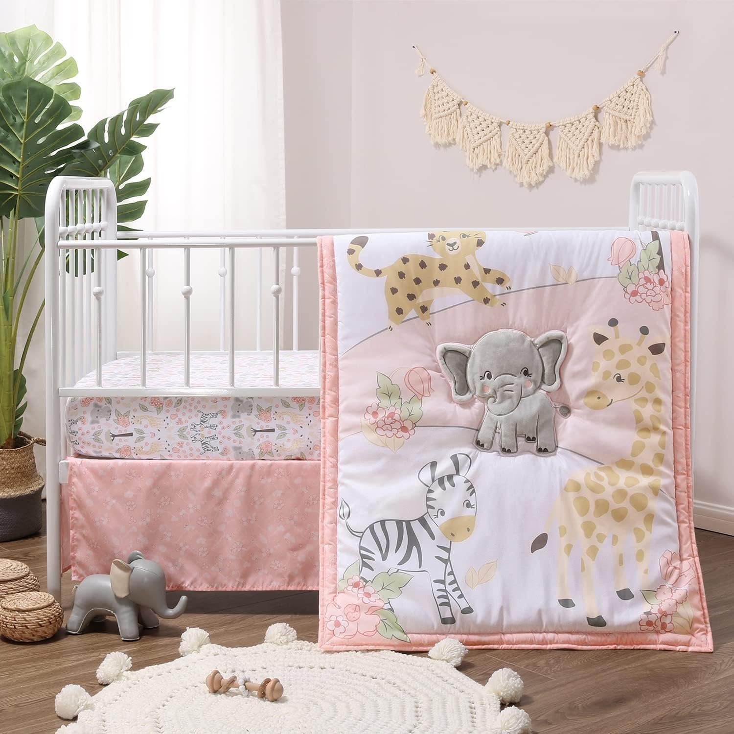 The Peanutshell 3 Piece Baby Crib Bedding Set for Girls – Newborn, Infant & Toddler Nursery Bed Set Decor with Fitted Crib Sheet, Dust Ruffle Comforter – Wildest Dreams