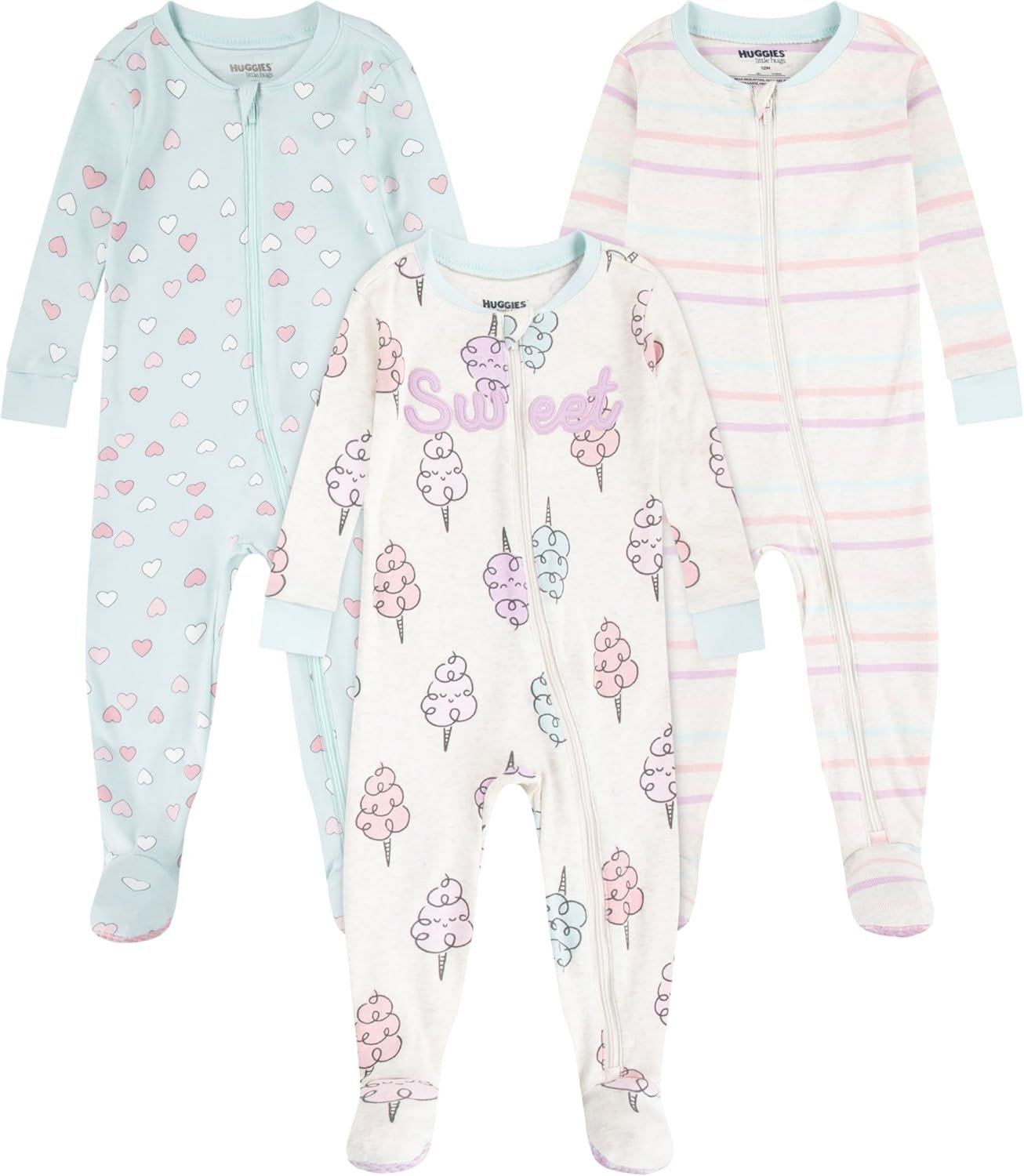 HUGGIES unisex-baby 3-pack Footed Coverall Pajamas