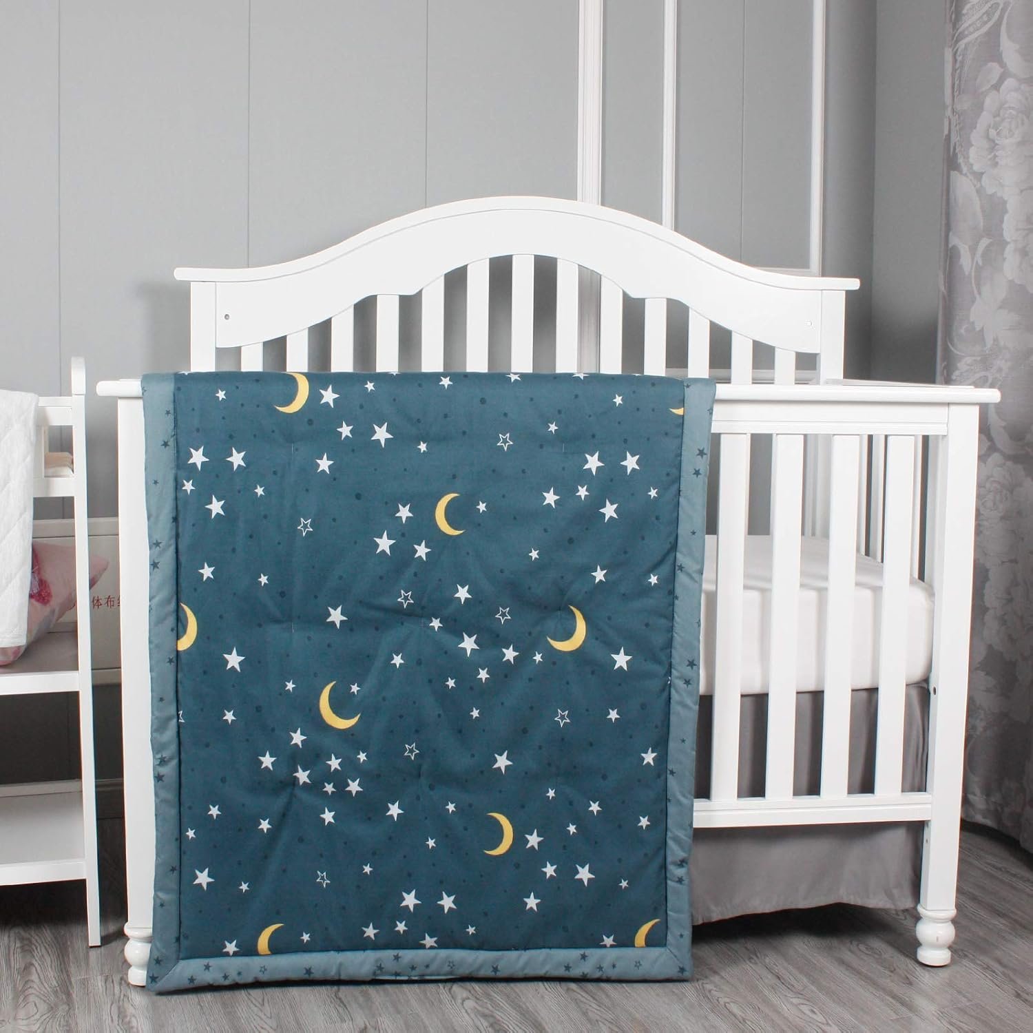 Belsden Ultra Soft Moon Star Baby Comforter, Cozy Breathable Lightweight Crib Quilt for Boys Girls, 34″ x 44″ Nursery Bedding Baby Toddler Quilted Blanket, Moon Star Gray Blue