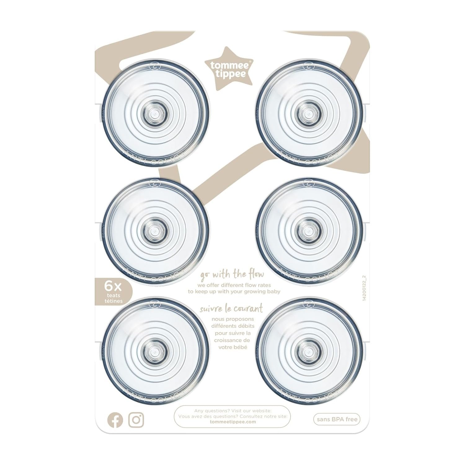 Tommee Tippee Advanced Anti-Colic Baby Bottle Nipples, Breast-Like for A Natural Latch, Soft Silicone, Medium Flow, 3+ Months, Pack of 6