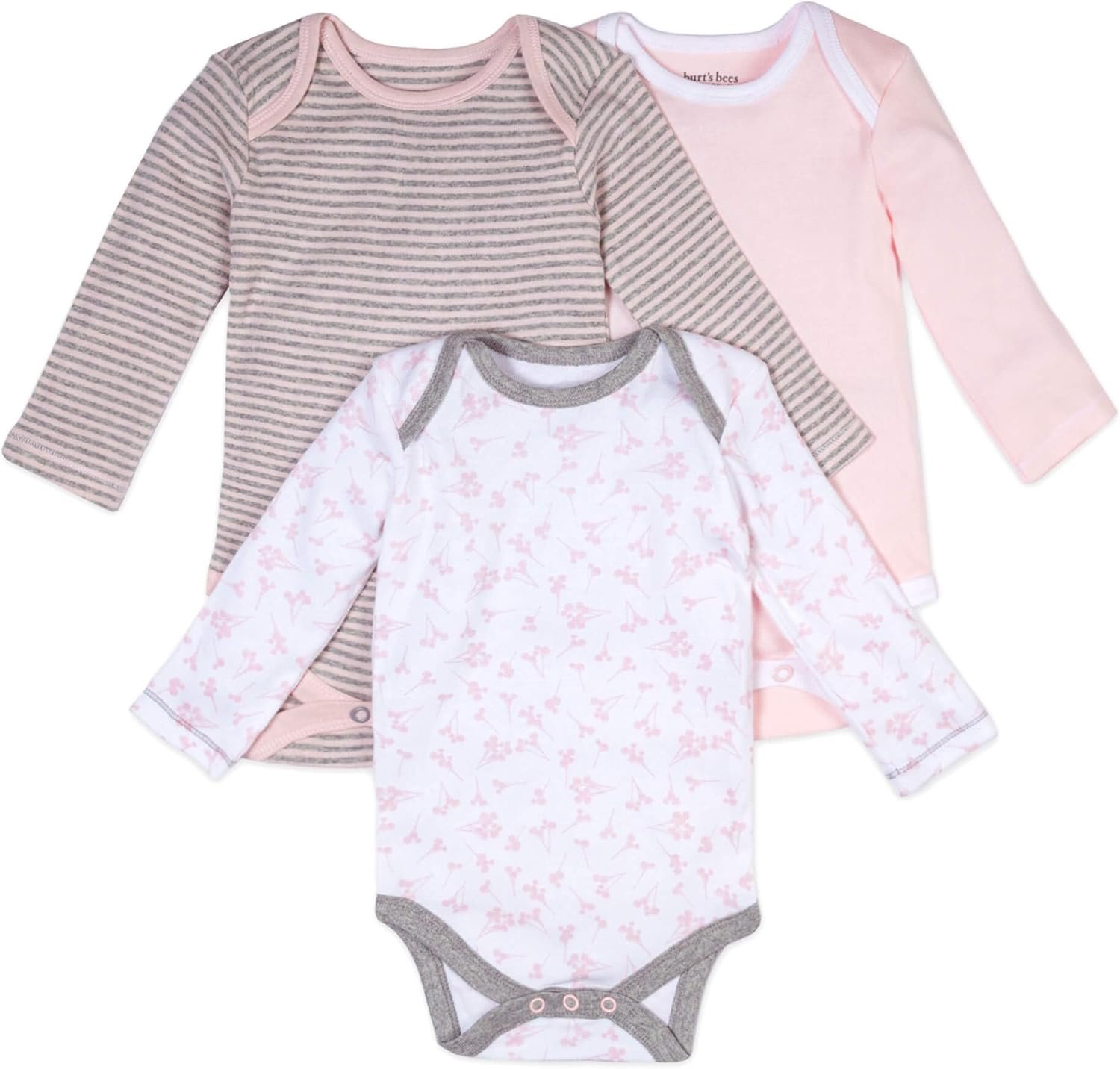 Burt’s Bees Baby Unisex Baby 3-Pack Long Sleeve Bodysuits, 100% Organic Cotton