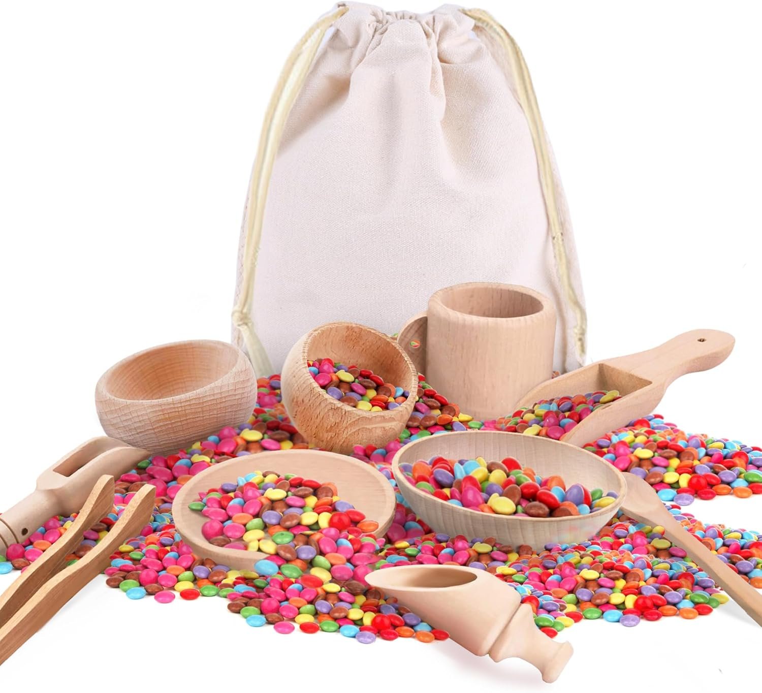 10 Pcs Wooden Sensory Bin Tools for Toddlers & Preschool Children, Montessori Sensory Wooden Toys Fine Motor Learning Pretend Play Sensory Tools for Kids