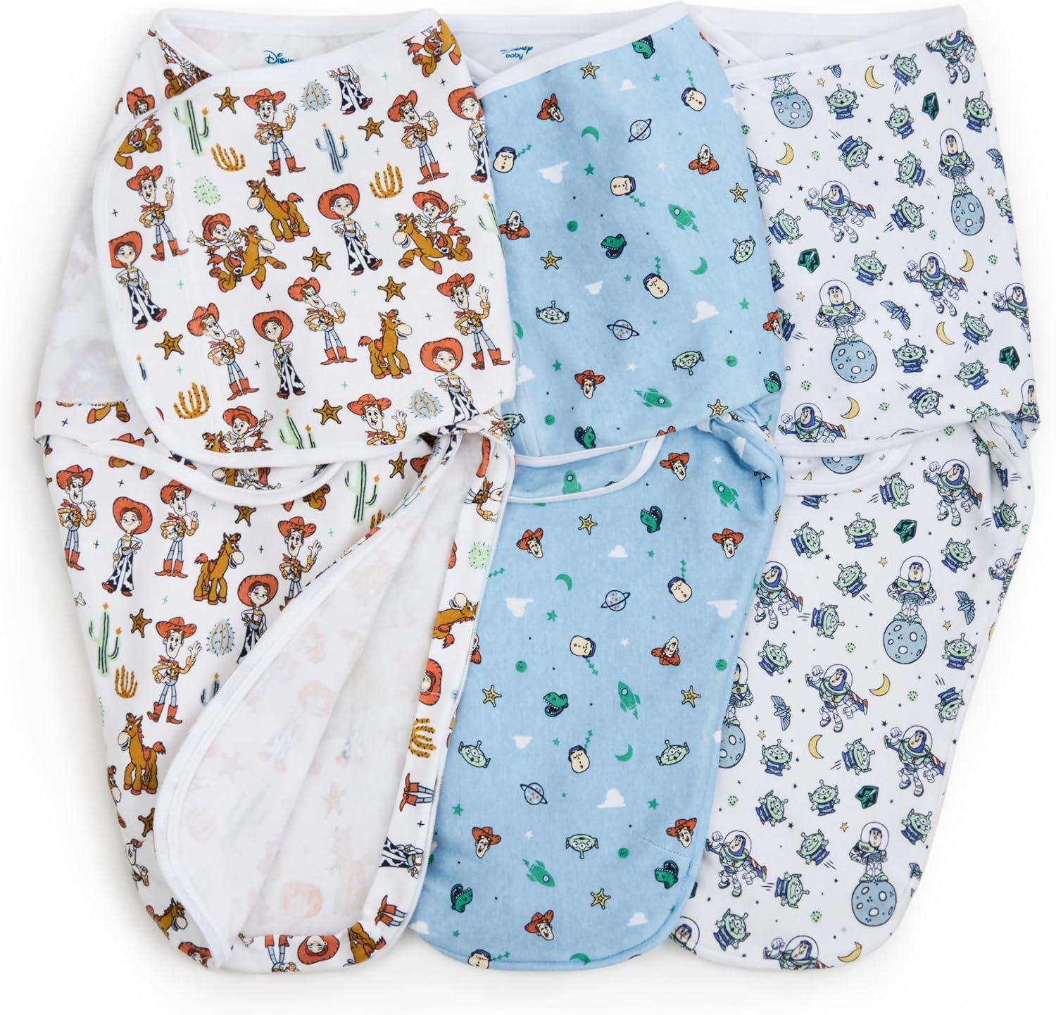 aden + anais Essentials Easy Swaddle Wrap Quick Change with Bottom Zipper, Snug Cotton Knit Baby Wrap Swaddle Blanket for Newborns, TOG 1.0, 3-Pack, Toy Story, 0-3 Months, Small/Medium