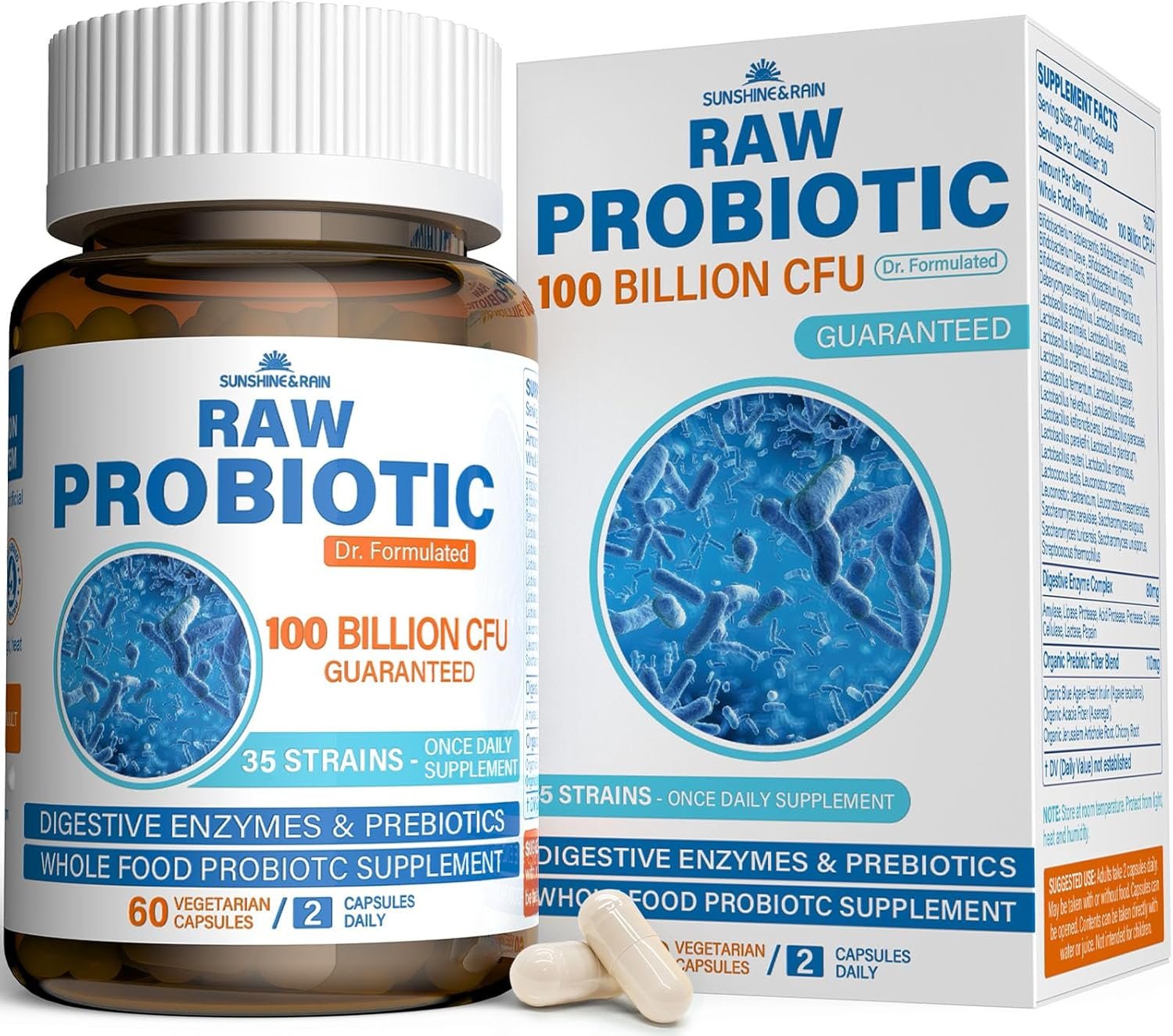 Raw Probiotics for Women & Men – 100 Billion CFU, 35 Strains, Organic Prebiotics & Natural Digestive Enzymes for Digestive, Gut & Immune Health – Dairy, Soy and Gluten Free, Non-GMO, 60 Vegan Capsules
