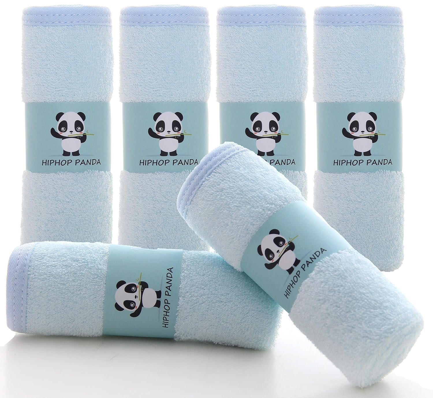 HIPHOP PANDA Baby Washcloths, Rayon Made from Bamboo – 2 Layer Ultra Soft Absorbent Newborn Bath Face Towel – Reusable Baby Wipes for Delicate Skin – Blue, 6 Pack