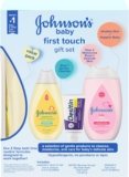 Johnson’s First Touch Baby Gift Set, Baby Bath, Skin & Hair Essential Products, Kit for New Parents with Wash & Shampoo, Lotion, & Diaper Rash Cream, Hypoallergenic & Paraben-Free, 4 items